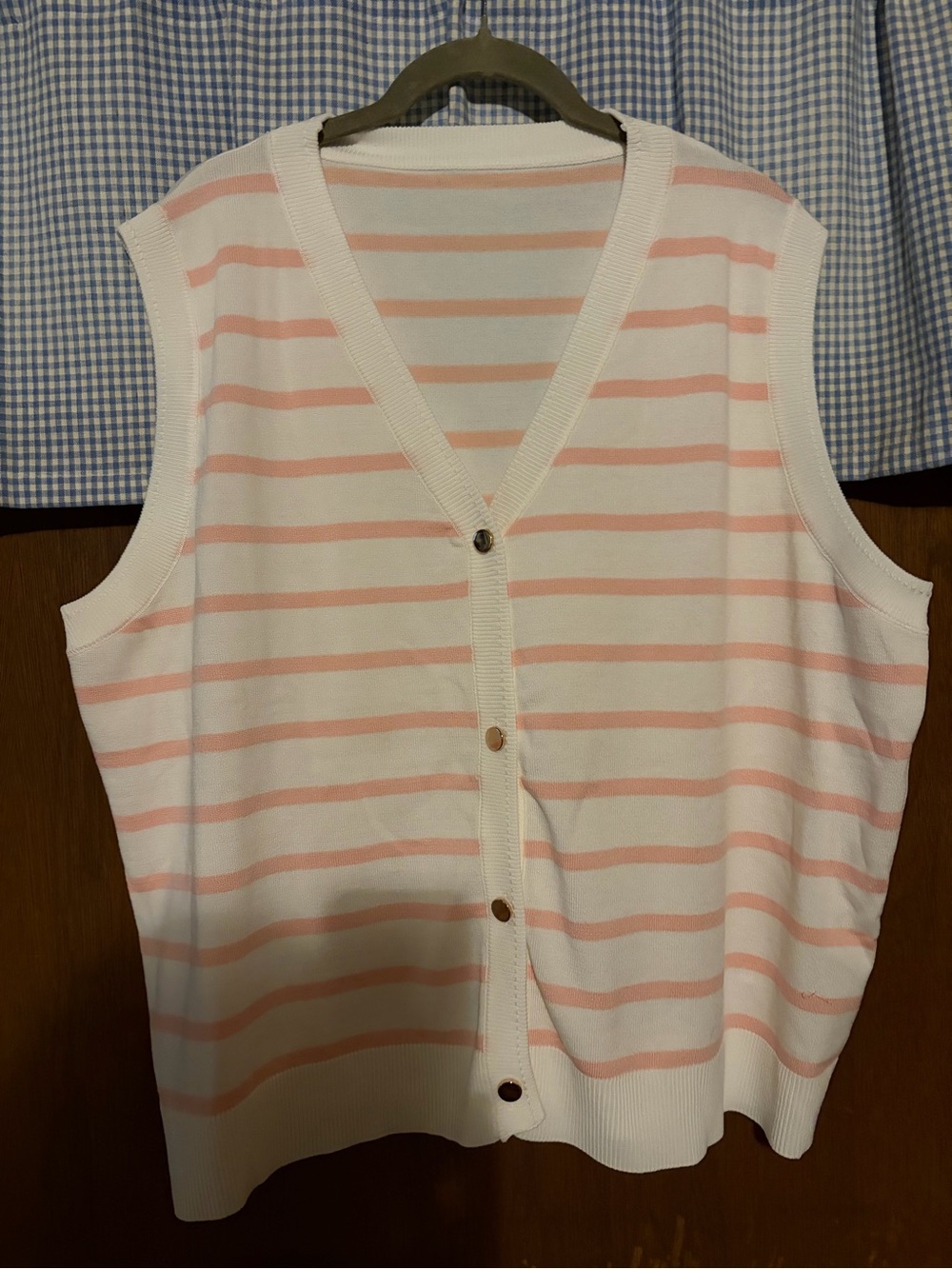 Striped Sleeveless Button-Front Knit Vest - White and Light Pink